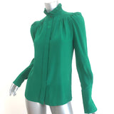 Isabel Marant Lamia Ruffle Neck Shirt Green Silk Size 34 Long Sleeve Blouse