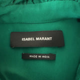 Isabel Marant Lamia Ruffle Neck Shirt Green Silk Size 34 Long Sleeve Blouse