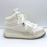 Chanel 22P High Top Sneakers White Mesh & Ecru Suede Size 38