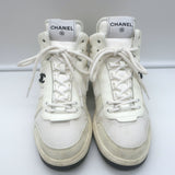 Chanel 22P High Top Sneakers White Mesh & Ecru Suede Size 38