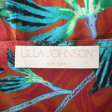 Ulla Johnson designer Mila puff-sleeve peplum top in rust floral poplin, authentic pre-owned luxury piece, size 2