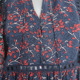 SEA Tassel Tie Mini Dress Navy Crochet-Trim Floral Print Silk Size 6