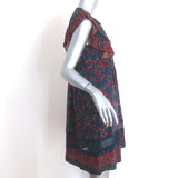 SEA Tassel Tie Mini Dress Navy Crochet-Trim Floral Print Silk Size 6