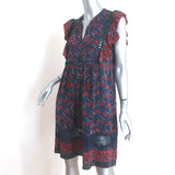 SEA Tassel Tie Mini Dress Navy Crochet-Trim Floral Print Silk Size 6