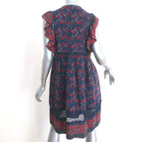 SEA Tassel Tie Mini Dress Navy Crochet-Trim Floral Print Silk Size 6