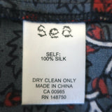SEA Tassel Tie Mini Dress Navy Crochet-Trim Floral Print Silk Size 6