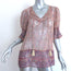 SEA Tassel Top Purple Printed Chiffon Size 8 Short Sleeve Blouse