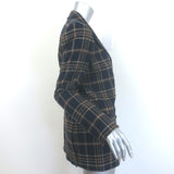 Authentic Veronica Beard Oria double-breasted plaid dickey jacket in navy and tan wool blend, pre-owned.