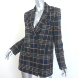 Veronica Beard Oria double-breasted plaid blazer in navy and tan wool blend, size 6 — pre-owned, authentic luxury