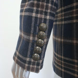 Veronica Beard Oria plaid dickey blazer, navy and tan wool-blend double-breasted jacket, pre-owned gently worn