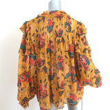 Ulla Johnson Miray Blouse Mustard Floral Print Chiffon Size 14 Long Sleeve Top