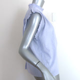 FRAME Raw Edge Ruffle Top Light Blue Pinstripe Cotton Size Medium