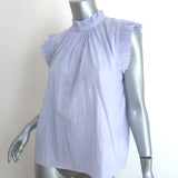 FRAME Raw Edge Ruffle Top Light Blue Pinstripe Cotton Size Medium