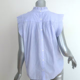 FRAME Raw Edge Ruffle Top Light Blue Pinstripe Cotton Size Medium