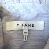 FRAME Raw Edge Ruffle Top Light Blue Pinstripe Cotton Size Medium