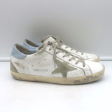 Golden Goose Superstar leather sneakers, white with blue accents, authentic pre-owned luxury condition