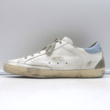 Golden Goose Superstar leather sneakers in white with blue star, authentic pre-owned luxury designer shoes, size 38