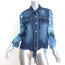Alberto Makali Button Down Shirt Blue Denim & Printed Crepe Size Medium