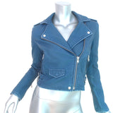 IRO Ashville Motorcycle Jacket Blue Distressed Leather Size 36 NEW