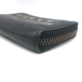 Gucci Logo Zip-Around Card Case Wallet Black Grained Leather