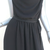 Lanvin Cowl Neck Sleeveless Dress Black Draped Crepe Size 42