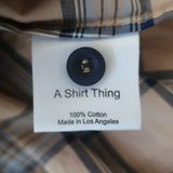 A Shirt Thing Stella Ruffle Neck Blouse Beige Plaid Size Medium Short Sleeve Top