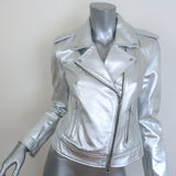L'Agence Metallic Leather Biker Jacket Silver Size Small