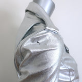 L'Agence Metallic Leather Biker Jacket Silver Size Small