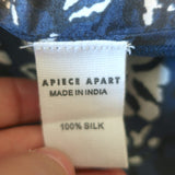 Apiece Apart Bravo Popover Top Navy Printed Silk Size 0 Long Sleeve Blouse