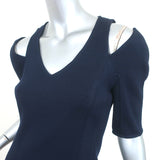 St. John Cold Shoulder Dress Navy Wool-Blend Size 6 Short Sleeve Sheath NEW