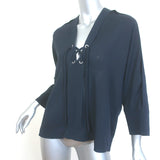 IRO Alis Lace-Up Blouse Navy Crepe Size 34 V-Neck Top