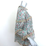 Isabel Marant Etoile Moxley Embroidered Ruffle Top Blue Floral Print Size 36