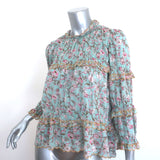 Isabel Marant Etoile Moxley Embroidered Ruffle Top Blue Floral Print Size 36