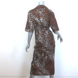Veronica Beard Seki Leopard Midi Shirt Dress Brown Ruched Linen Size 2