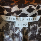 Veronica Beard Seki Leopard Midi Shirt Dress Brown Ruched Linen Size 2