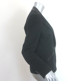 Ralph Lauren Black Label leather-trimmed black blazer in stretch wool-crepe, authentic pre-owned, size 6