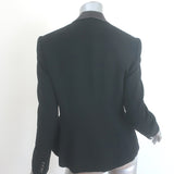 Ralph Lauren Black Label leather-trimmed blazer in black stretch wool crepe, size 6, pre-owned and gently worn luxury.