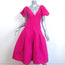 Oscar de La Renta Bow-Shoulder Midi Dress Fuchsia Silk Faille Size 2