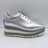 Stella McCartney Elyse platform sneakers, silver faux leather, pre-owned authentic designer pair, EU 39