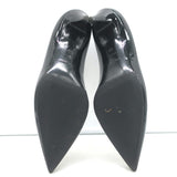 Saint Laurent Kiki pointed-toe kitten-heel pumps in black patent leather, pre-owned authentic luxury.