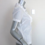 FRAME Ruffle Top White Cotton Size Extra Small Short Sleeve Button Up Shirt
