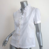 FRAME Ruffle Top White Cotton Size Extra Small Short Sleeve Button Up Shirt