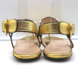 Gucci Willow T-strap sandals in gold metallic leather with faux pearls, authentic pre-owned (EU 39.5)