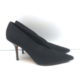 Celine V-cut satin pumps in black, pointed-toe heels, EU 40 — authentic pre-owned luxury with gentle wear.