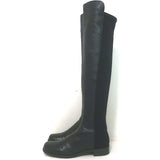 Stuart Weitzman 5050 over-the-knee black leather boots with stretch shaft, authentic pre-owned.
