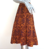 Prada Pleated Skirt Brown Tulip Print Silk Twill Size 42