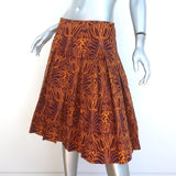 Prada Pleated Skirt Brown Tulip Print Silk Twill Size 42