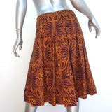 Prada Pleated Skirt Brown Tulip Print Silk Twill Size 42