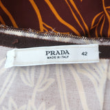 Prada Pleated Skirt Brown Tulip Print Silk Twill Size 42
