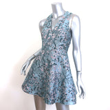 Alice + Olivia Tennie A-Line Mini Dress Blue Cherry Blossom Jacquard Size 0